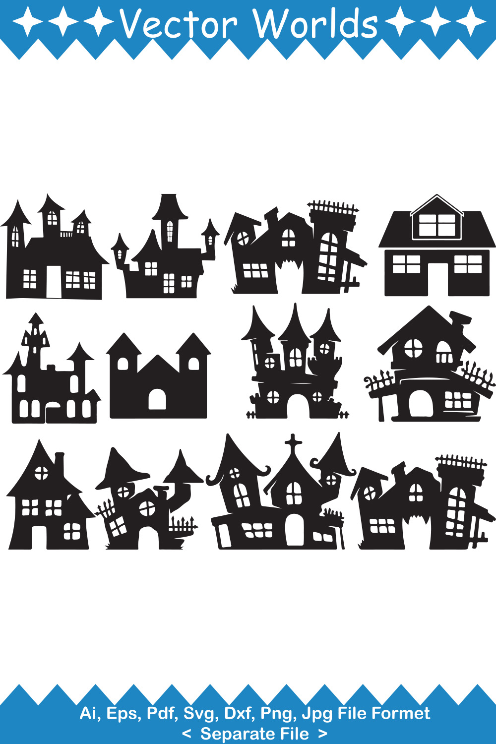 Ghost House SVG Vector Design pinterest preview image.