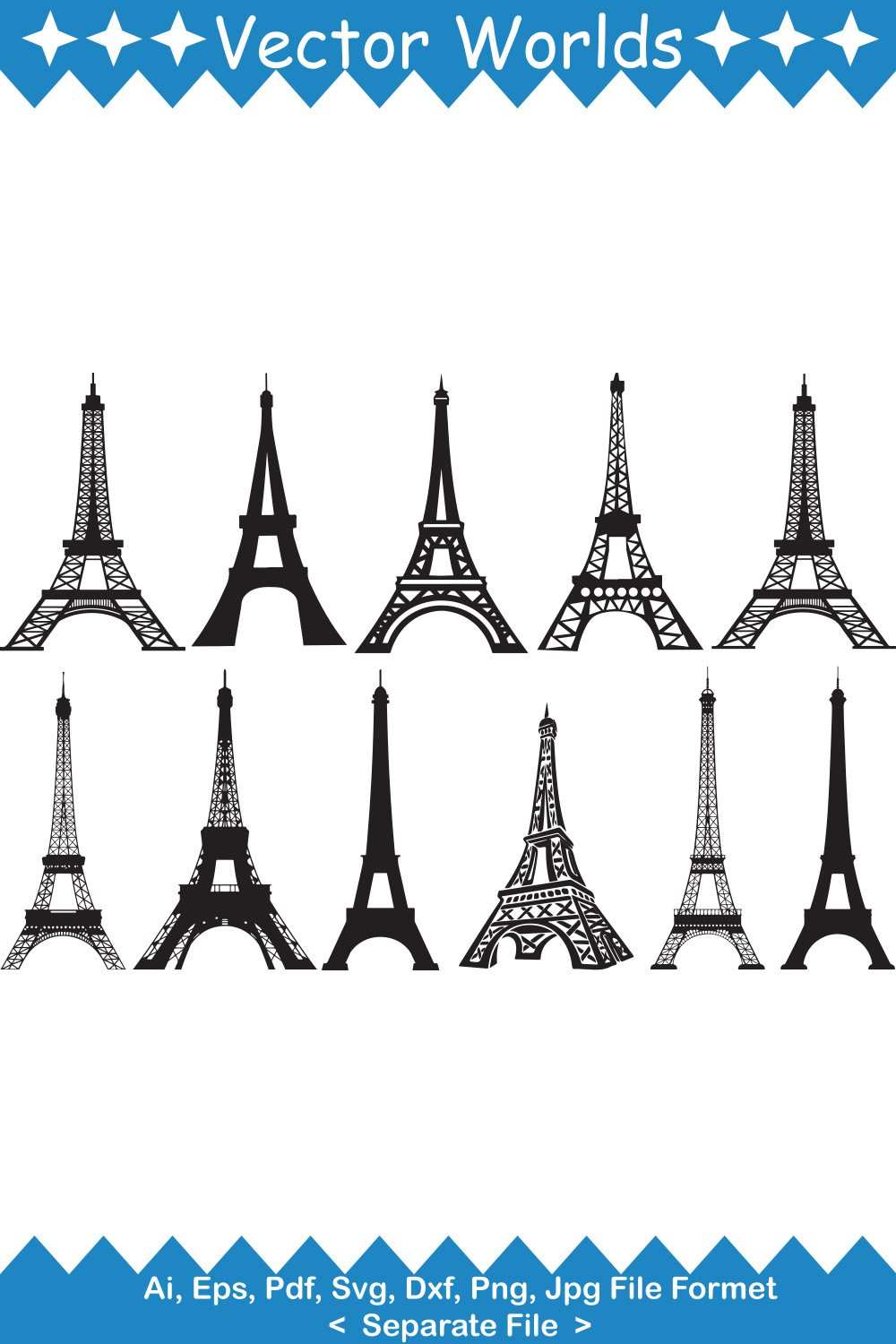 Eiffel Tower SVG Vector Design pinterest image.