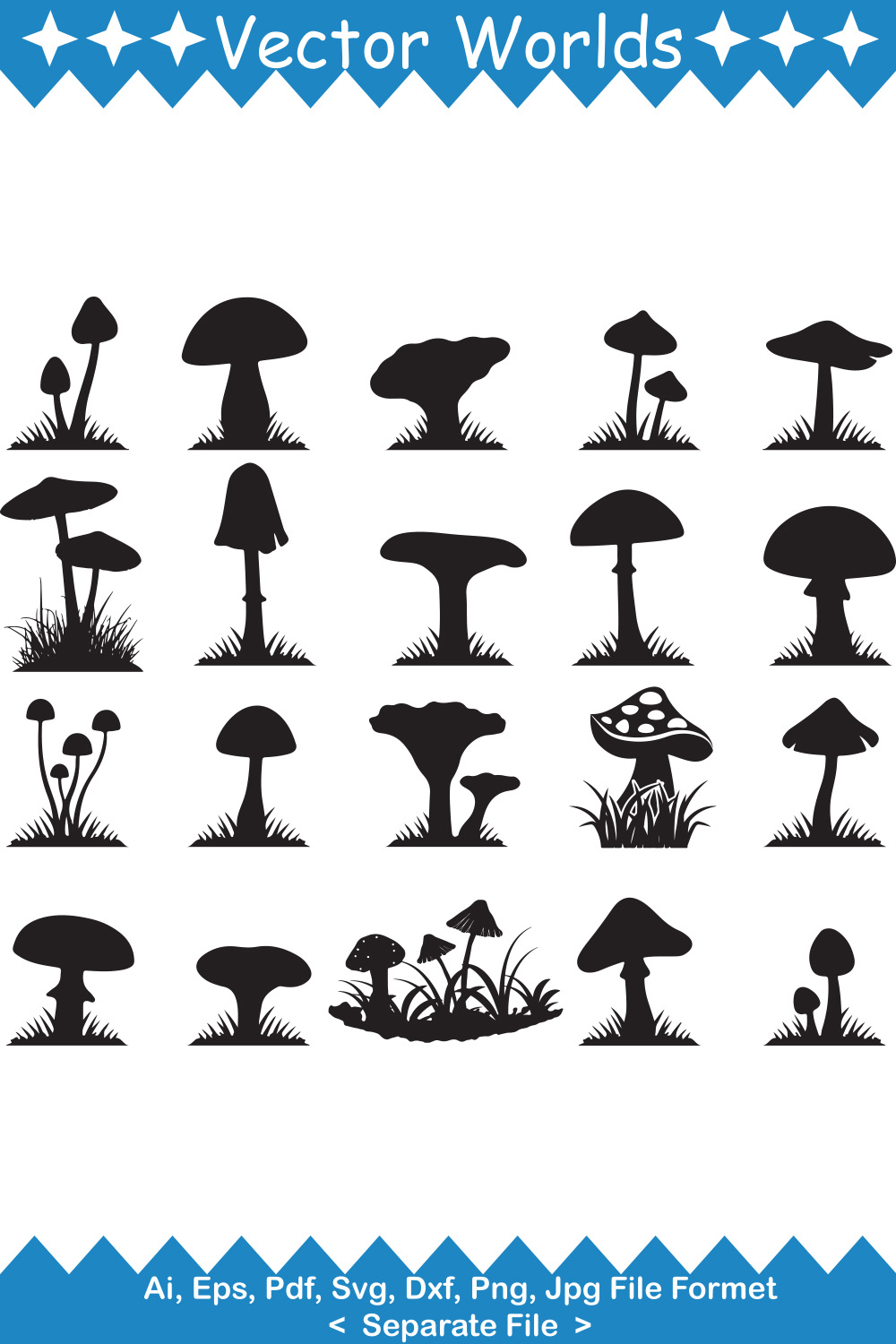Grass And Mushroom SVG Vector Design pinterest preview image.