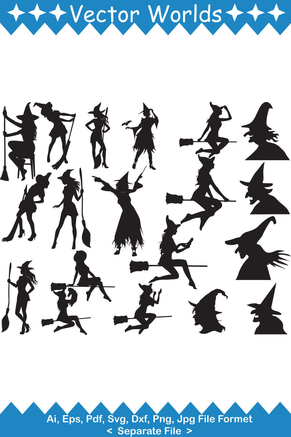 Halloween witch SVG Vector Design pinterest preview image.