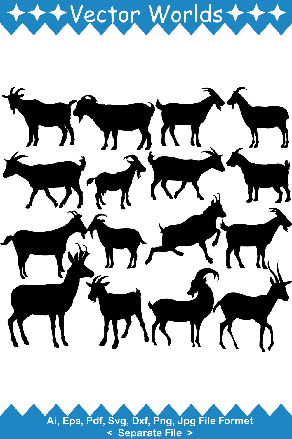 Set of goats silhouettes on a white background.