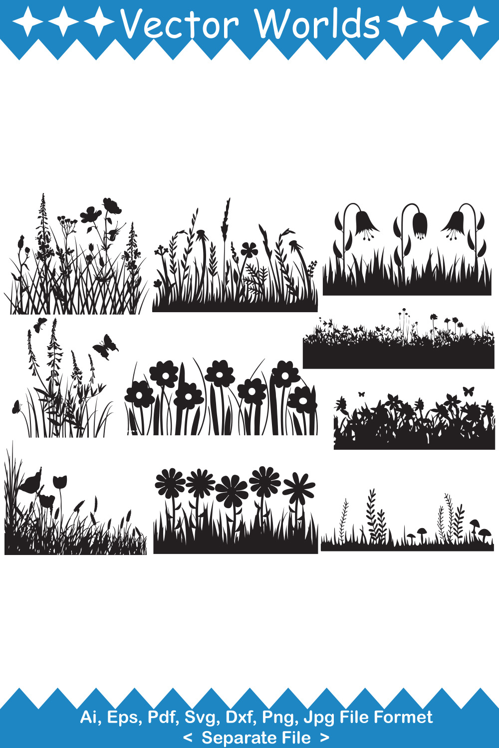 Grass Field Flower SVG Vector Design pinterest preview image.