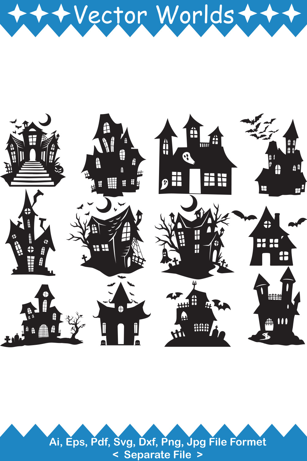 Halloween House SVG Vector Design pinterest preview image.