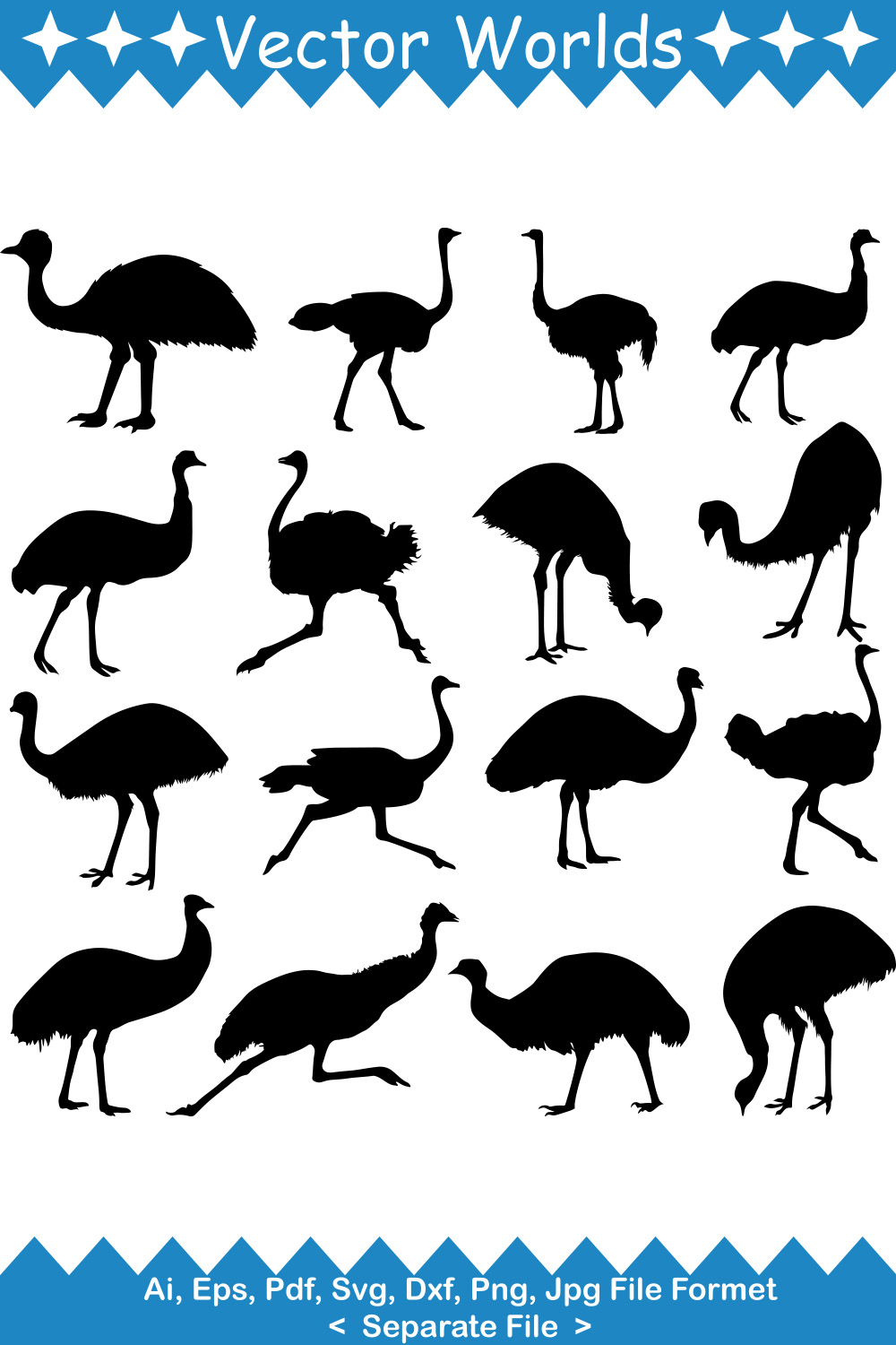 Set of silhouettes of different birds.