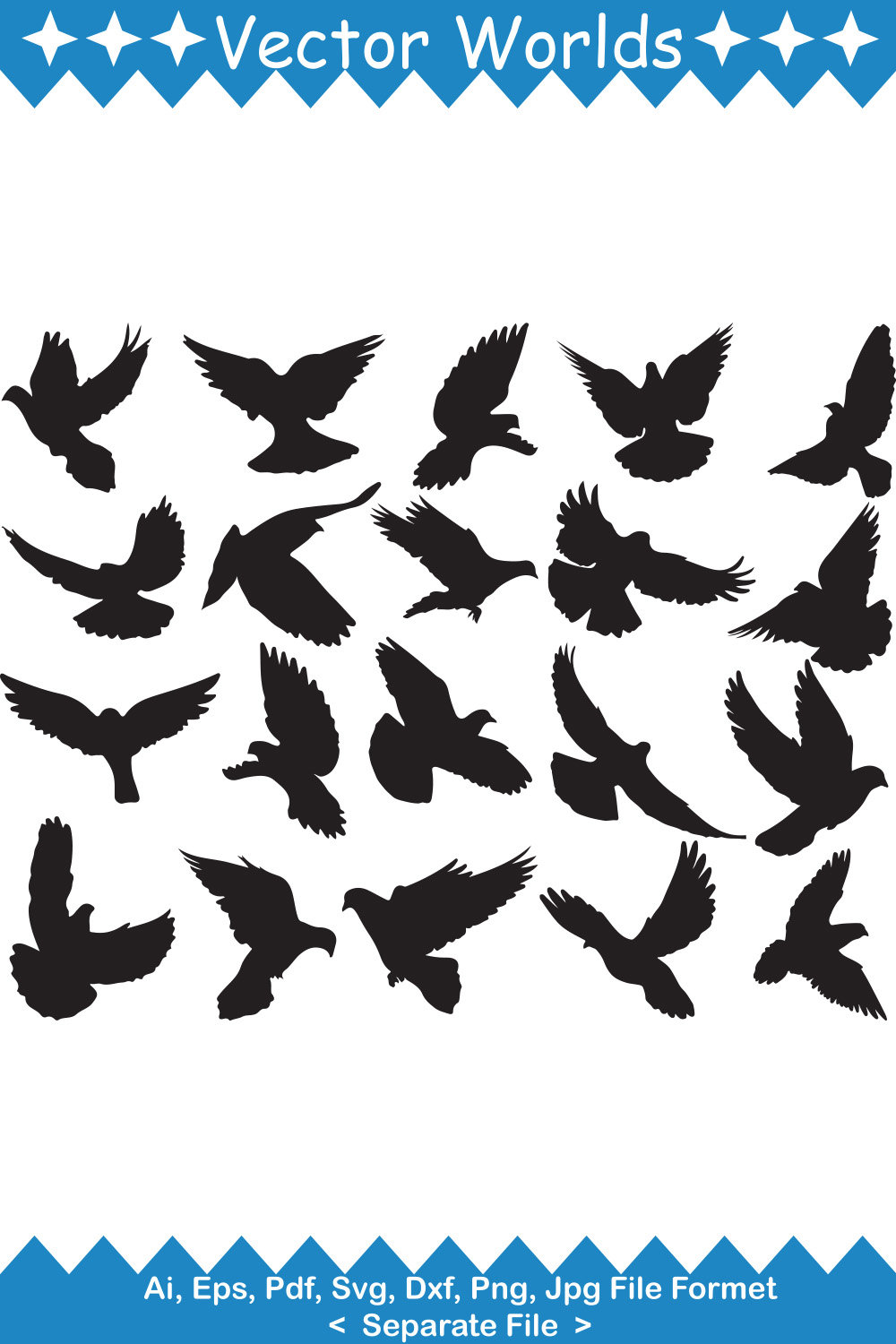Flock of birds flying over a white background.