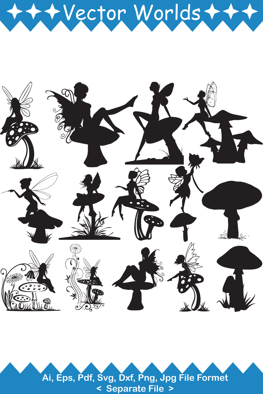 Fairy With Mushroom SVG Vector Design pinterest image.