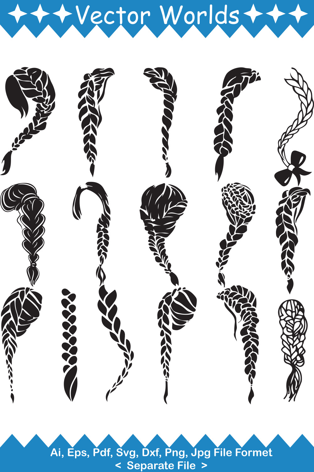 Hair Braided SVG Vector Design pinterest preview image.