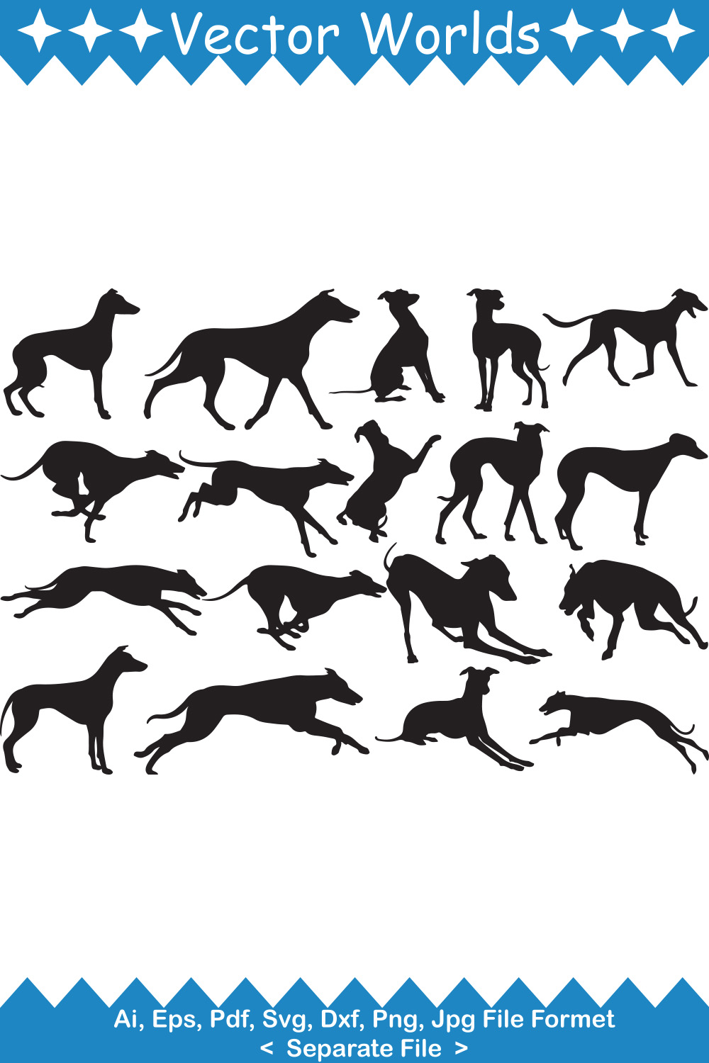 Set of dog silhouettes on a white background.