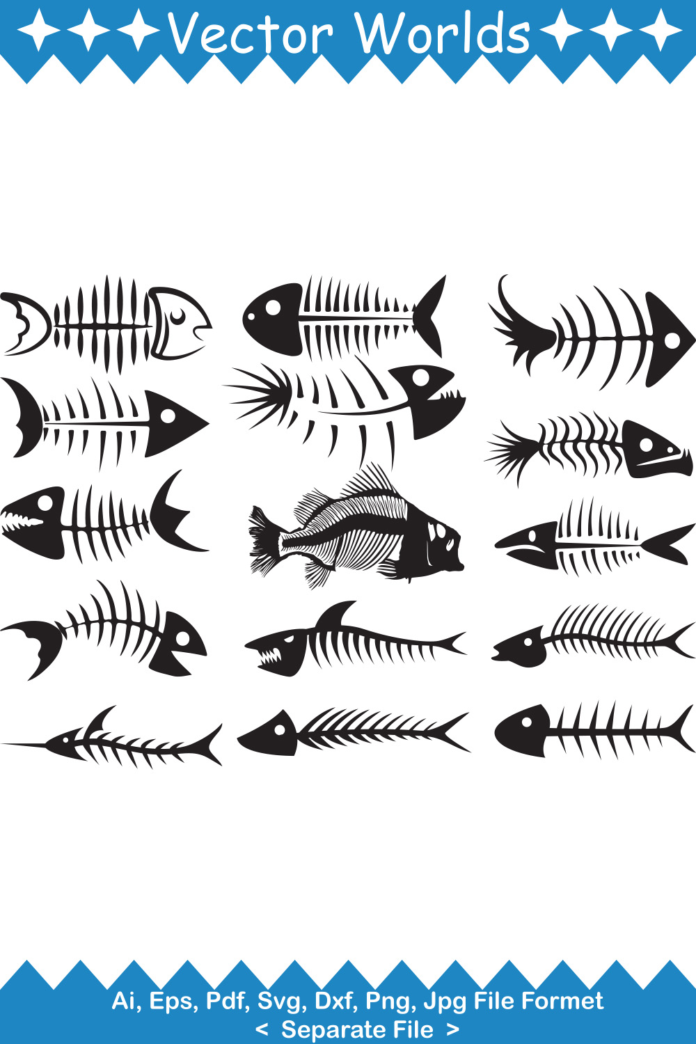 Set of fish silhouettes on a white background.