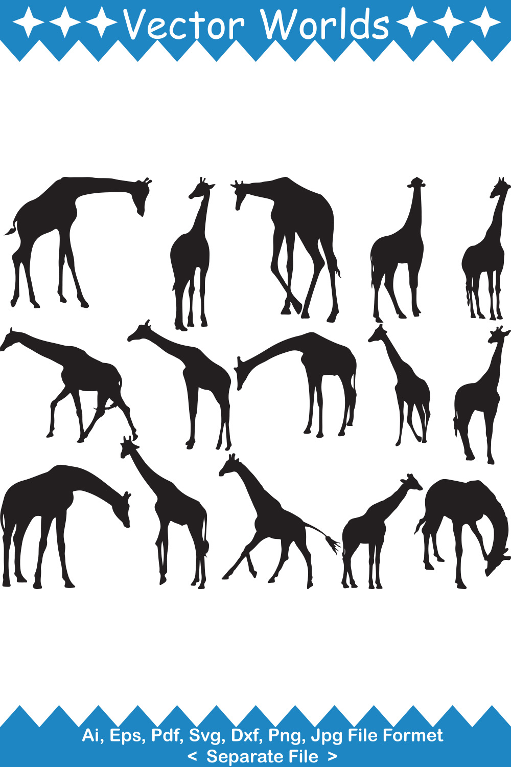 Group of giraffes silhouettes on a white background.