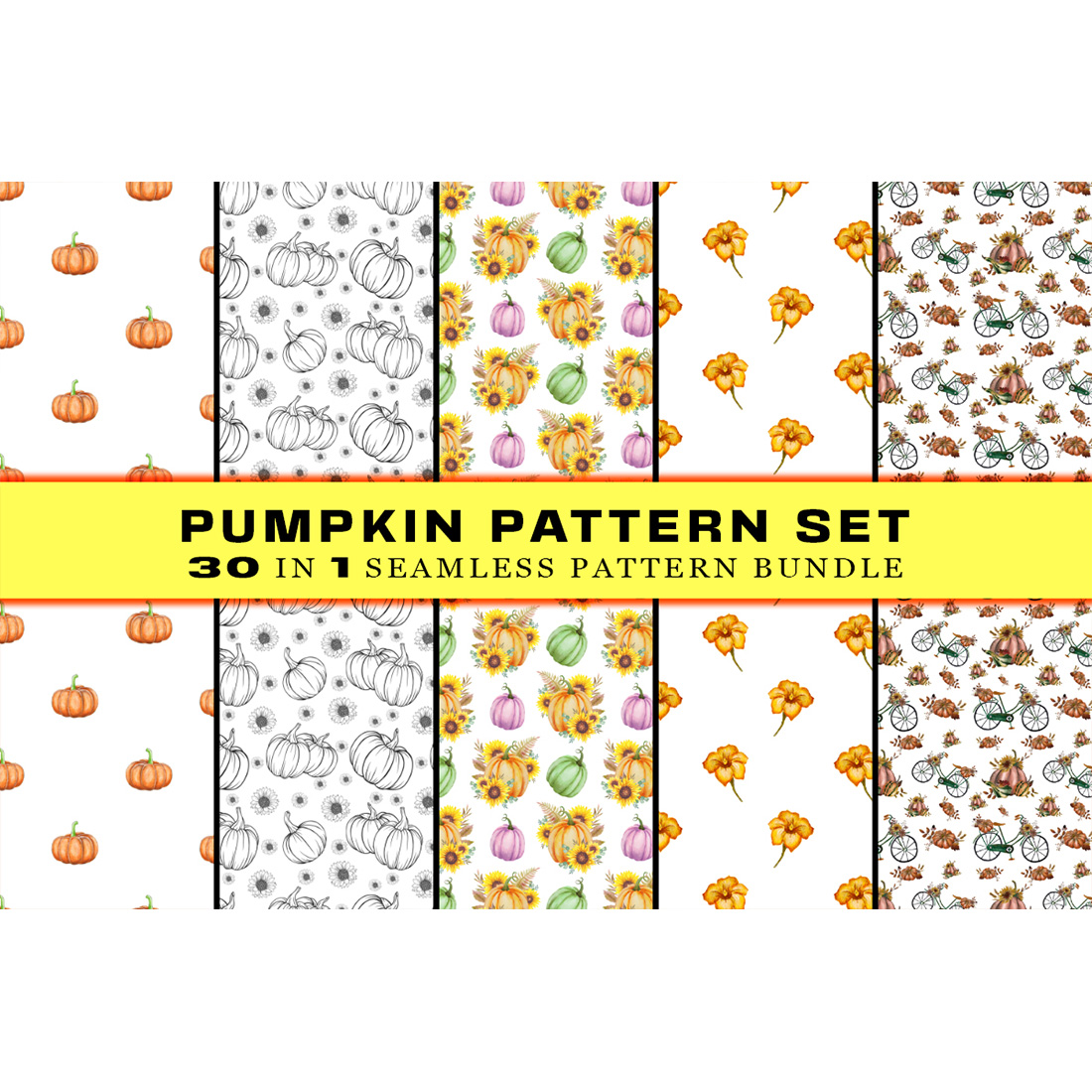 Pack of images of charming patterns with pumpkin