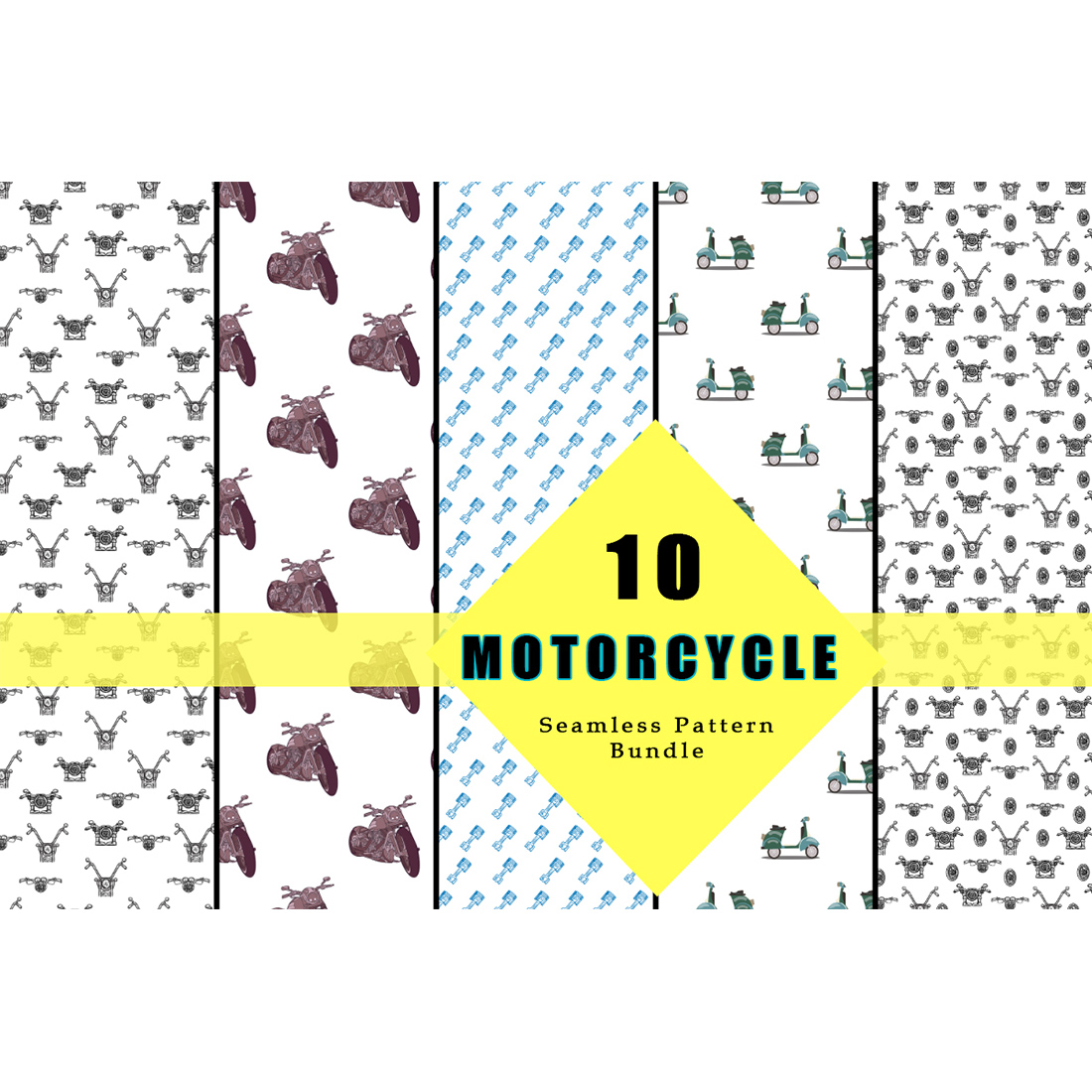 Collection of images of charming patterns with motorcycles