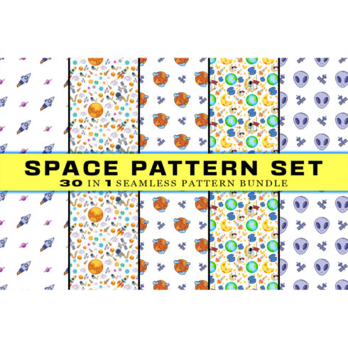 Collection of images of charming patterns on the theme of space