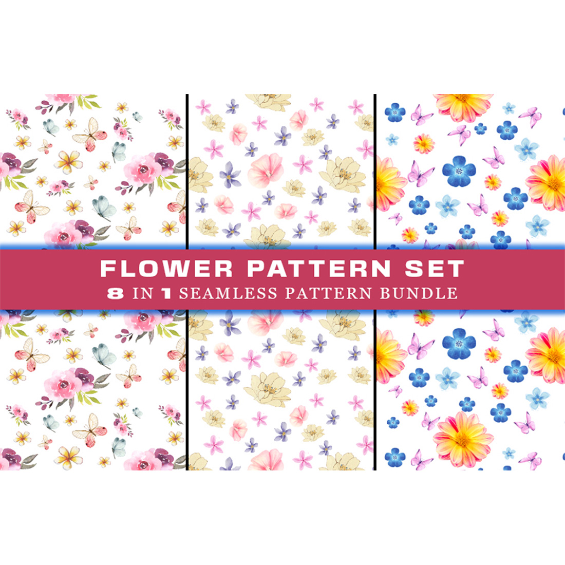 Set of images with charming patterns with flowers