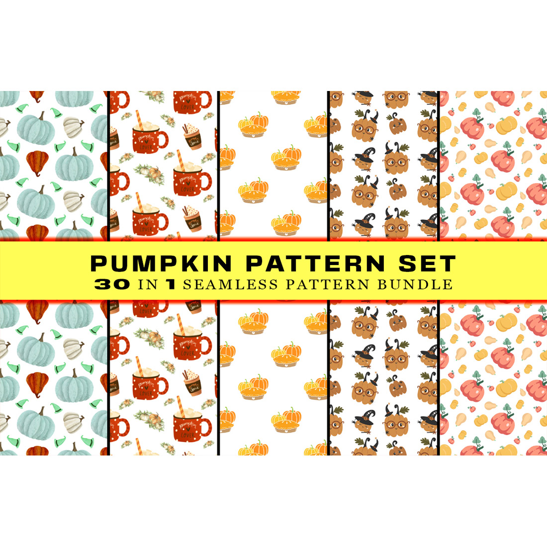 Set of images of enchanting patterns with pumpkin
