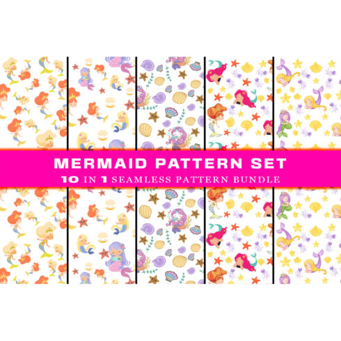Pack of images of wonderful patterns with the little mermaid