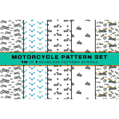 Set of images of gorgeous patterns with motorcycles