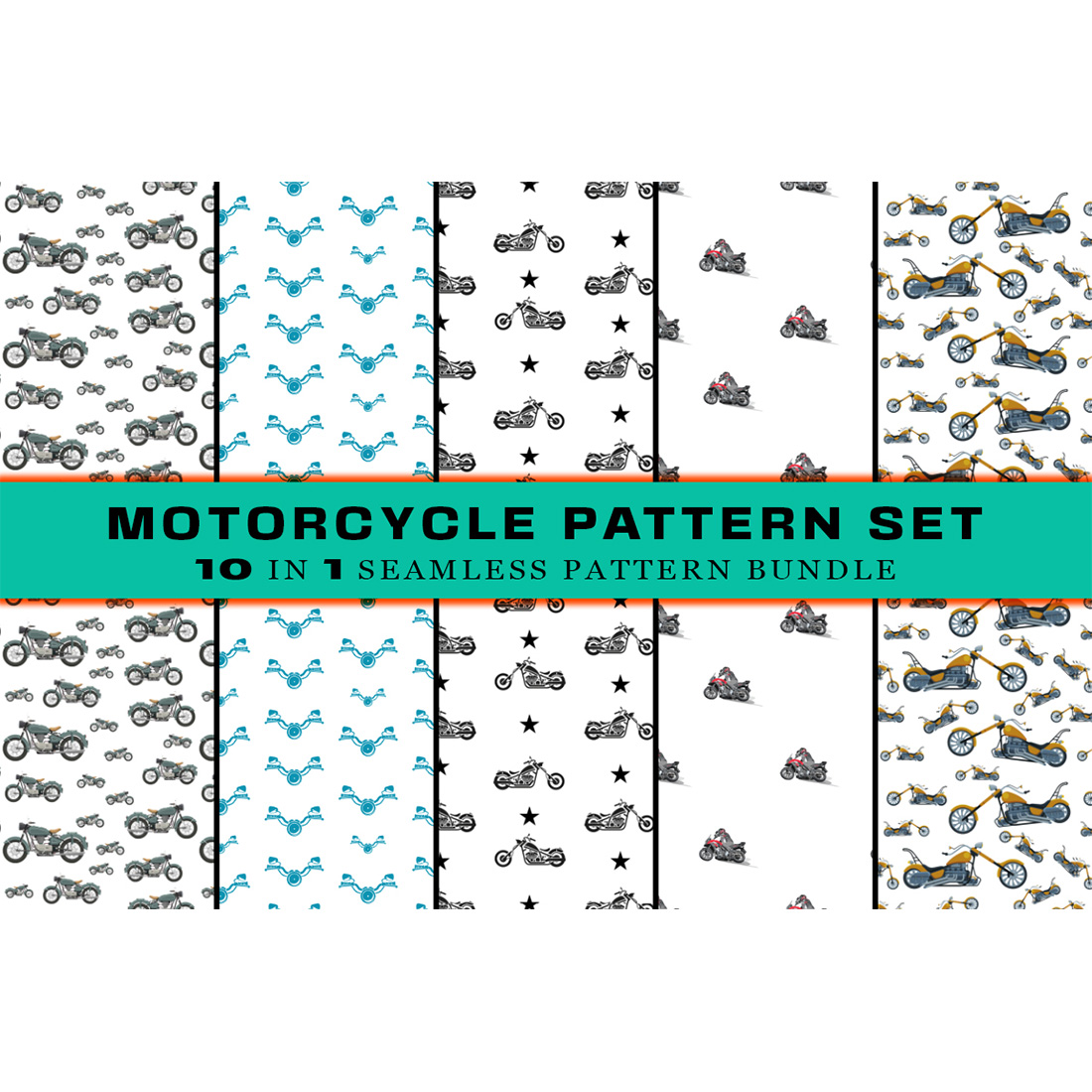 Set of images of gorgeous patterns with motorcycles