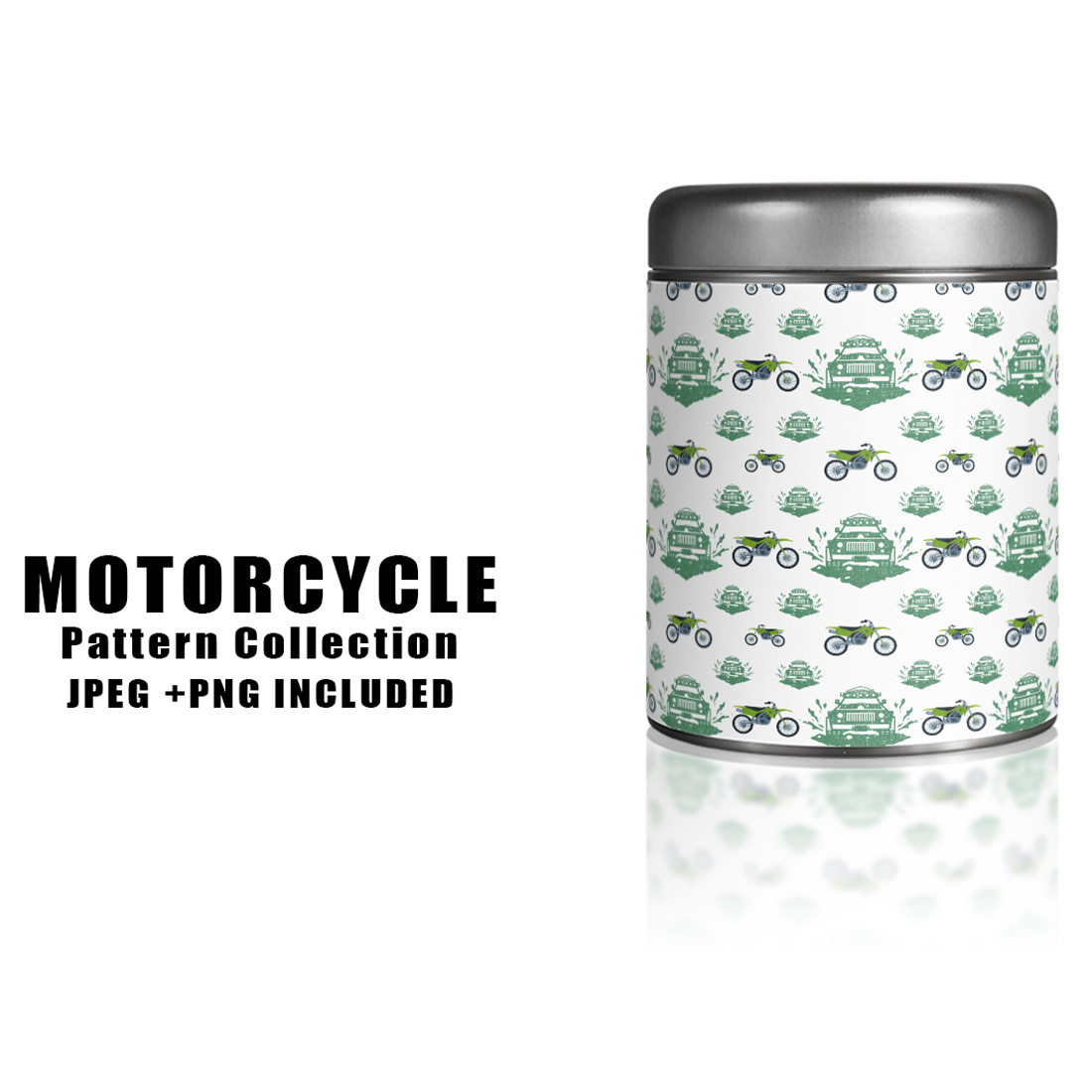 Image of a jar with unique motorcycle patterns