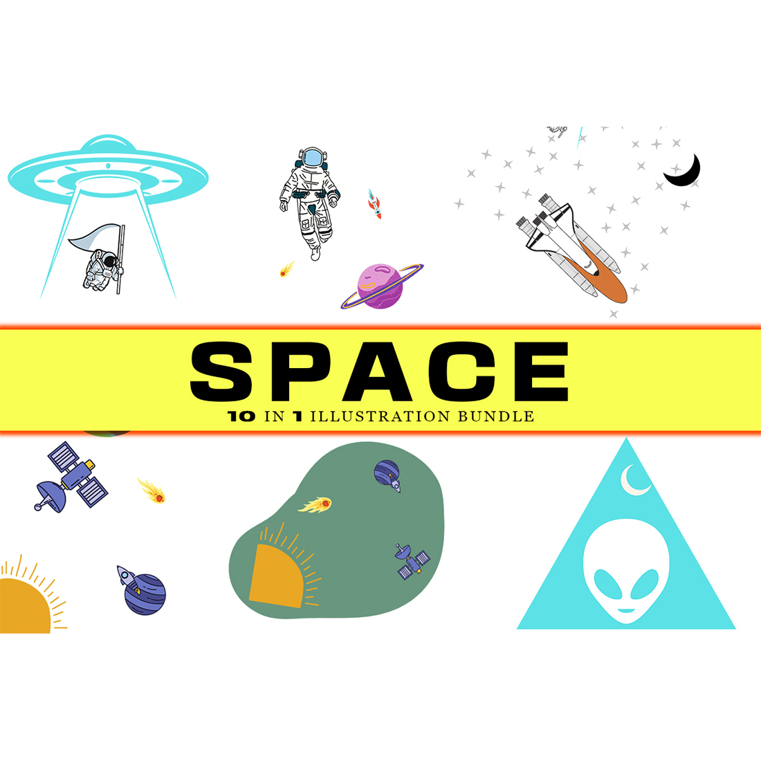 A selection of colorful images on the theme of space
