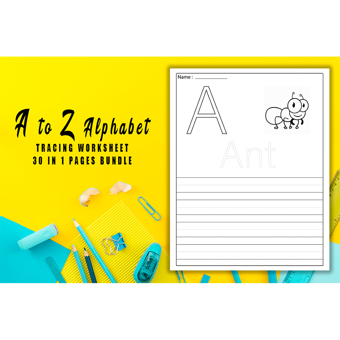 Alphabets Words Tracing Colouring Pages cover image.