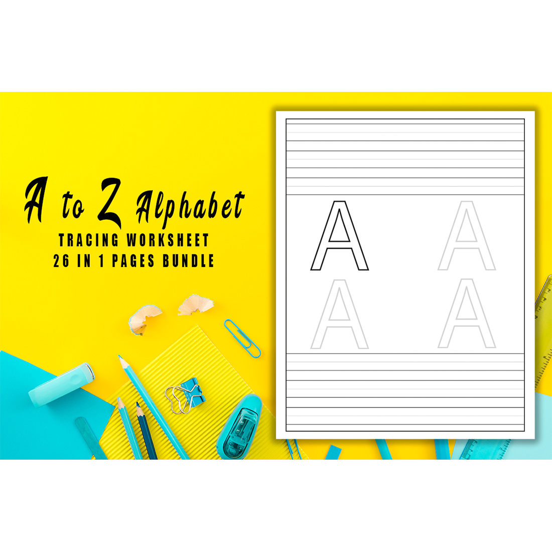 A to Z Alphabets Tracing Worksheets Bundle cover image.