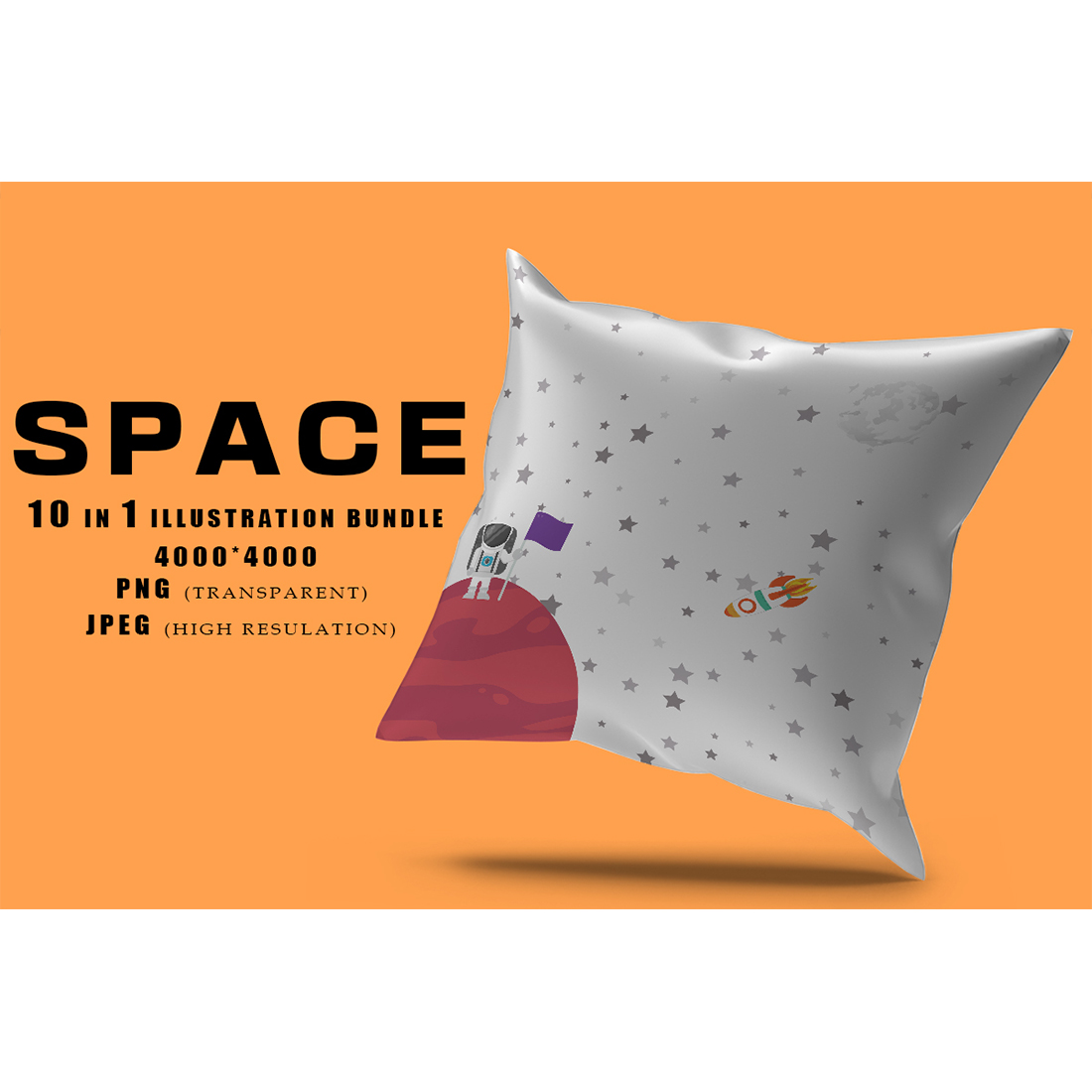 Image of a pillow with an irresistible space-themed print