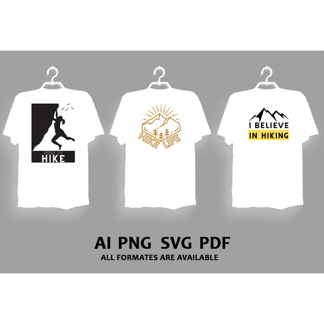 White t-shirts with the minimalistic hiking graphics.