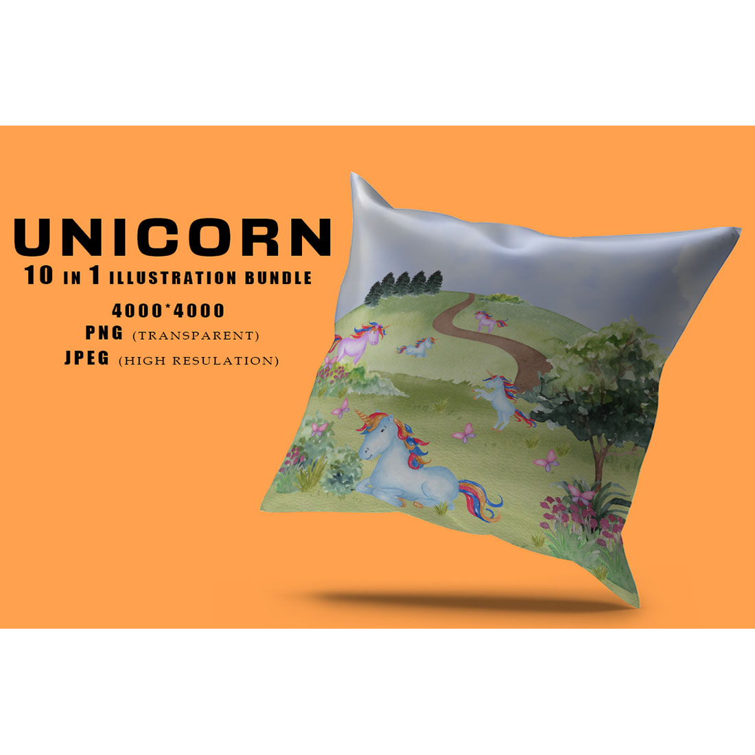 Pillow image with enchanting unicorn print