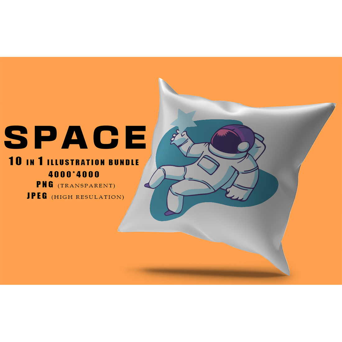 Image of a pillow with a gorgeous print on the theme of space