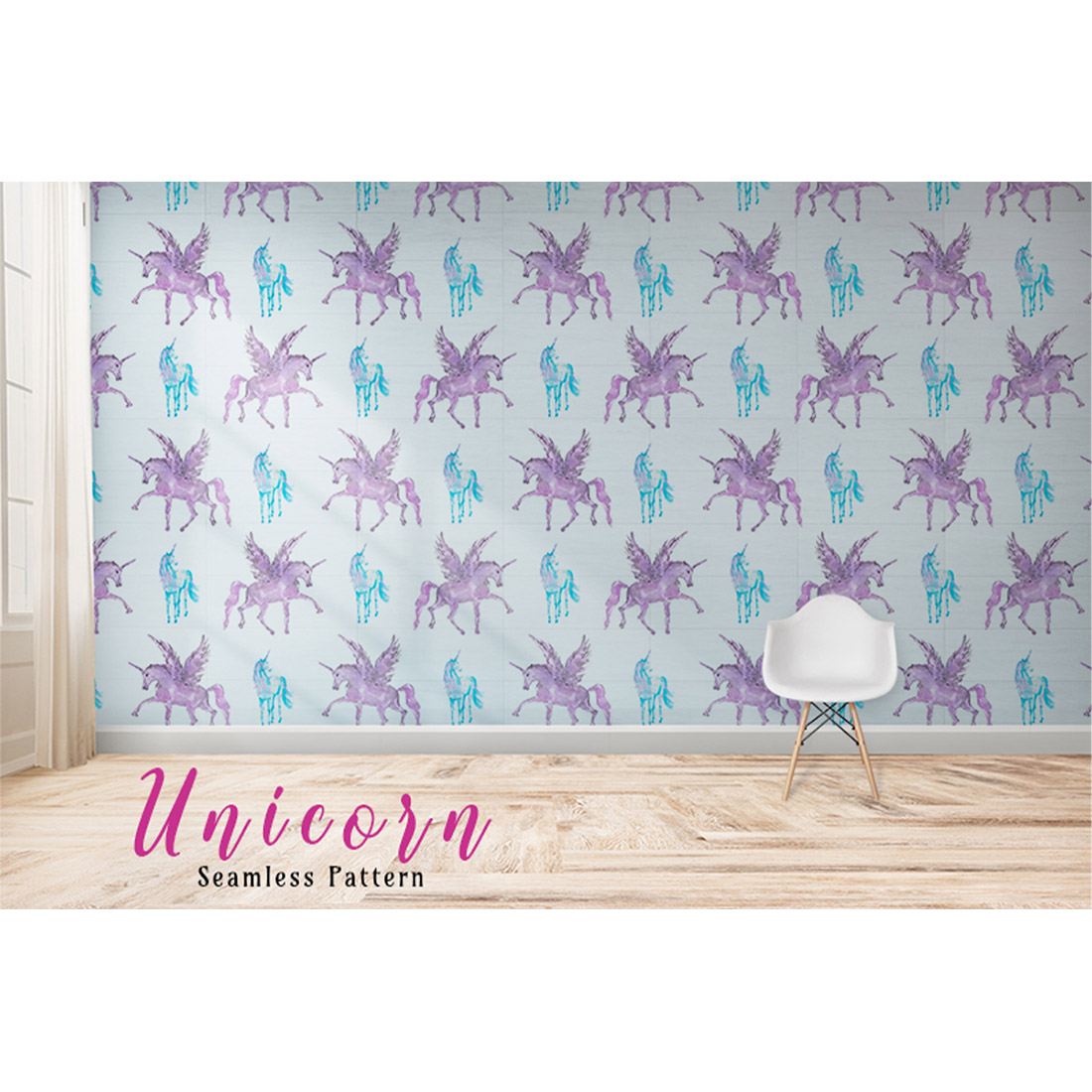 Image with enchanting patterns with unicorns