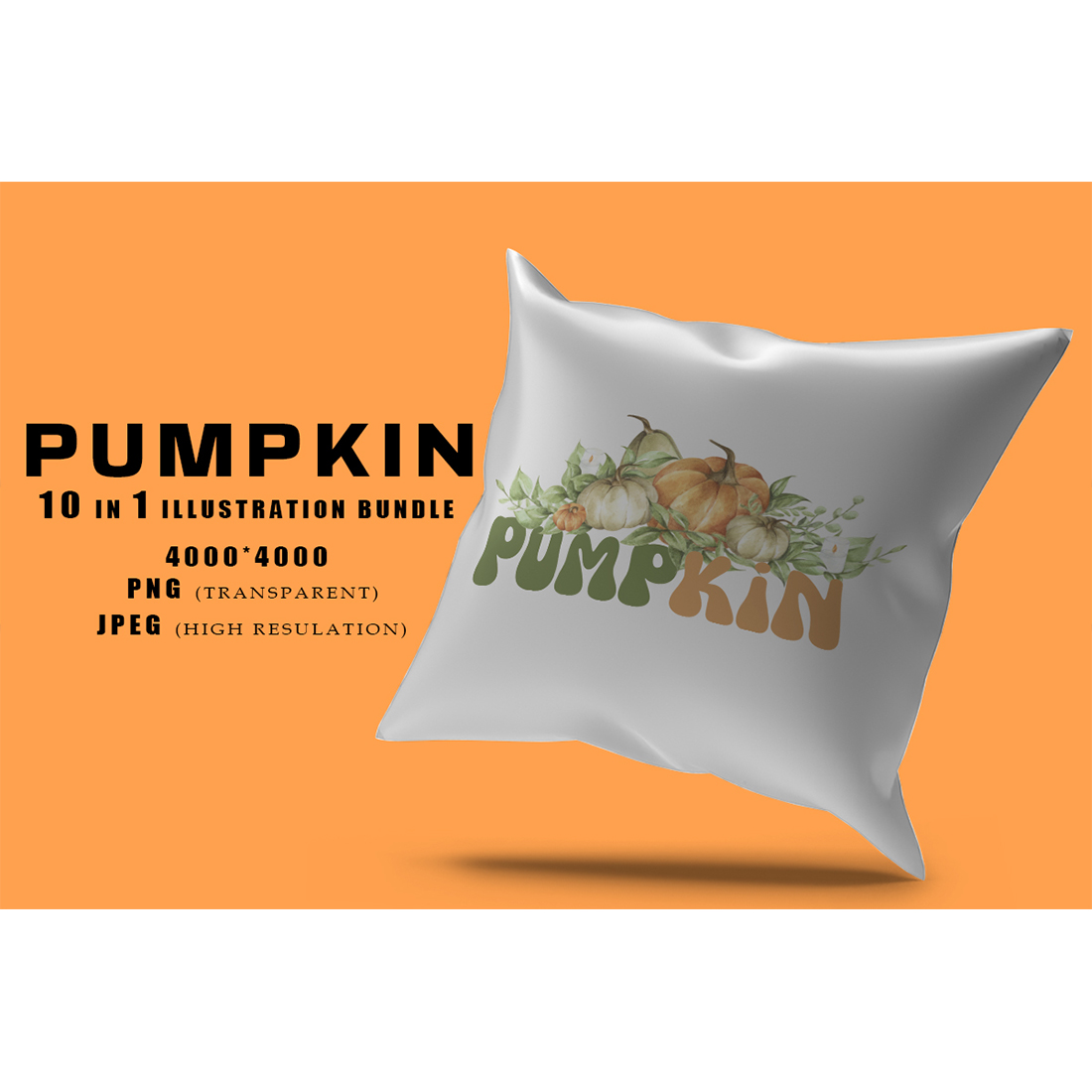 Image of a pillow with a beautiful pumpkin print