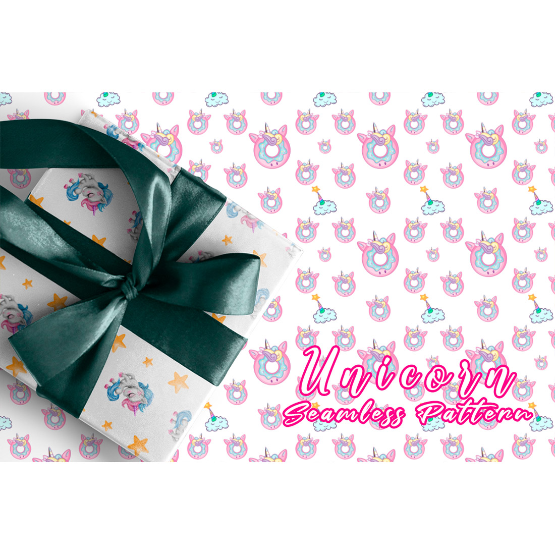Image of wrapping paper with beautiful unicorn patterns