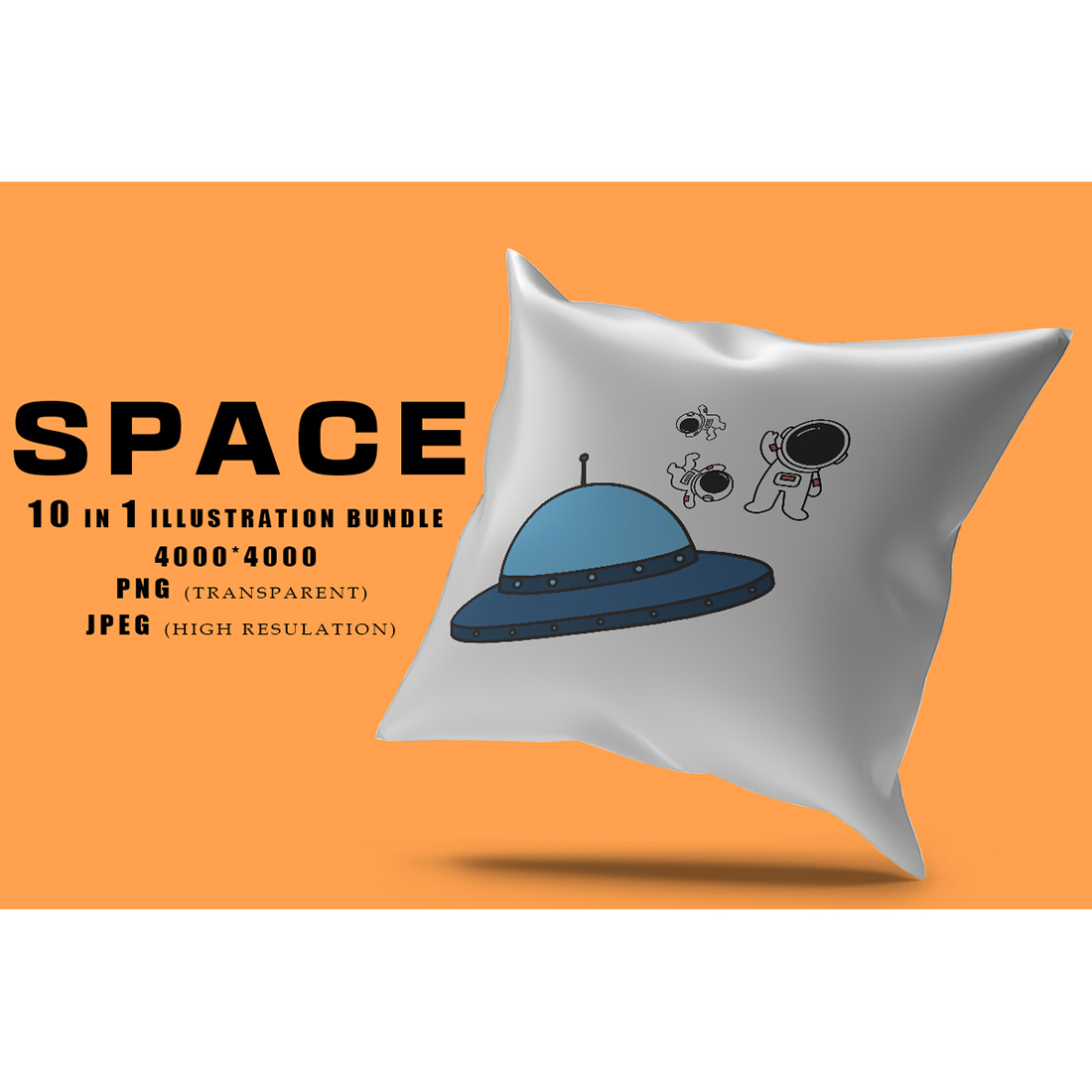 Image of a pillow with an enchanting print on the theme of space