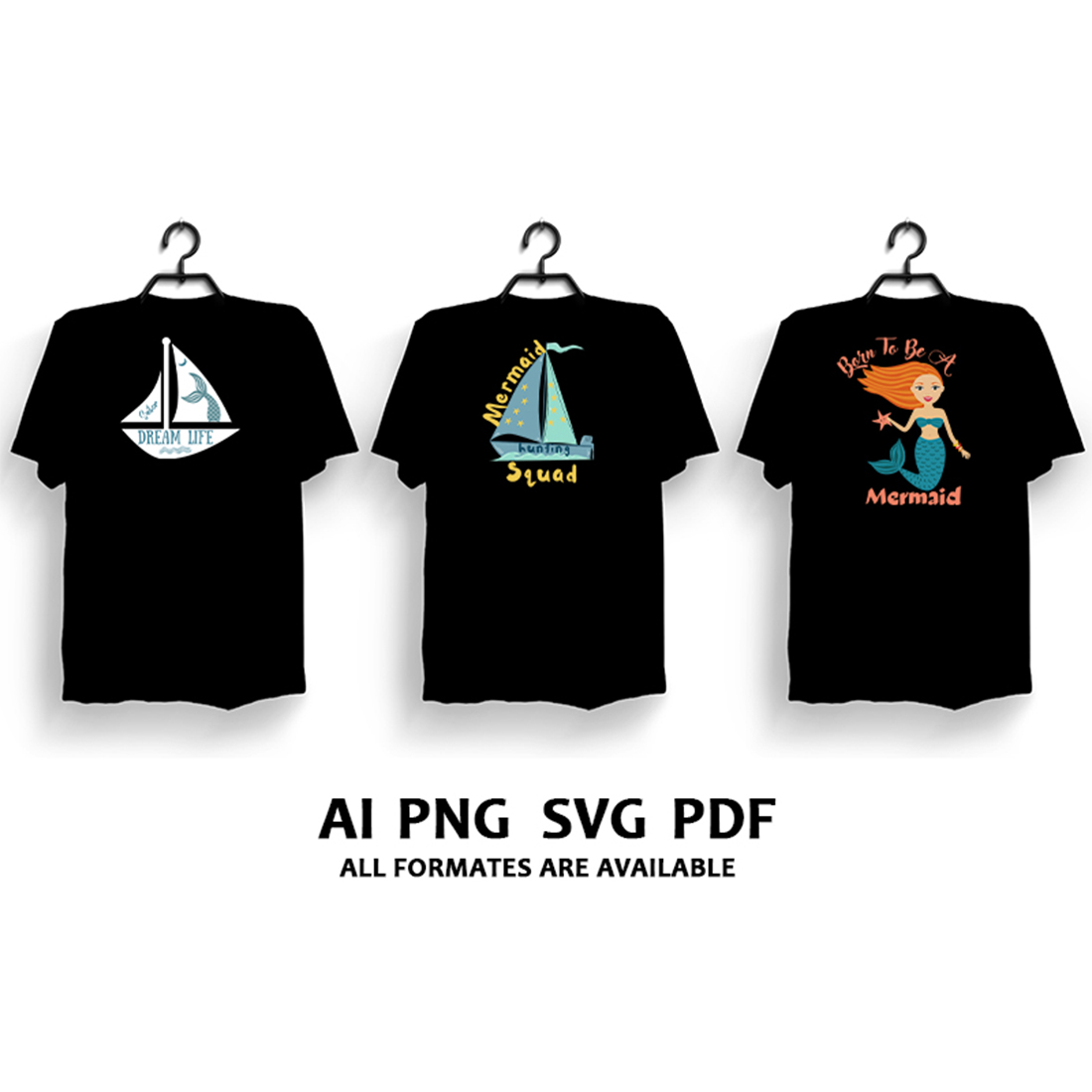 Three t-shirts with bright graphics.