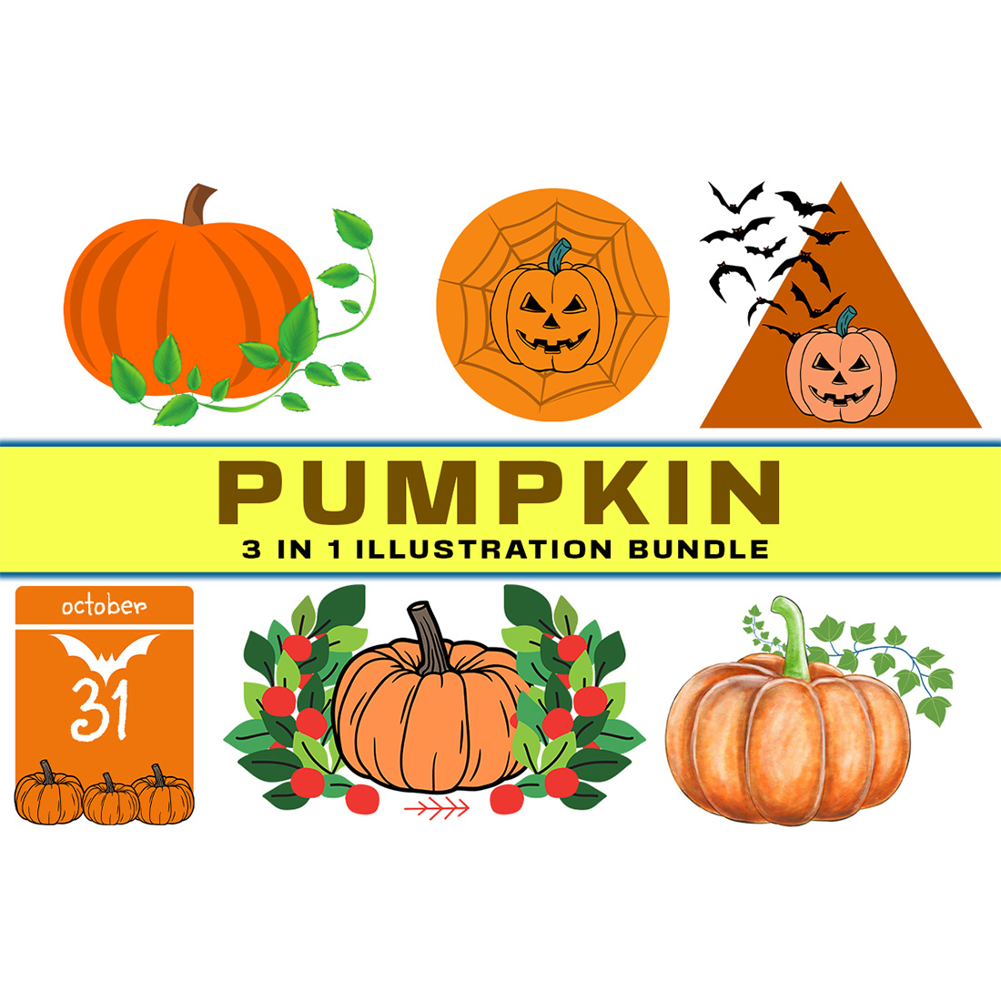 Collection of unique images with pumpkins
