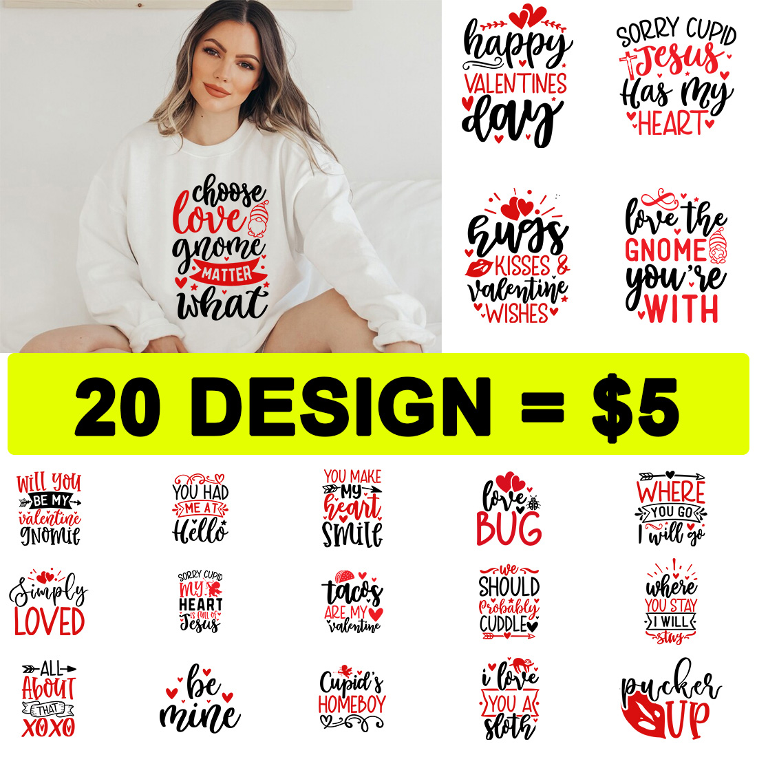 Happy Valentine’s Day SVG Designs Bundle cover image.