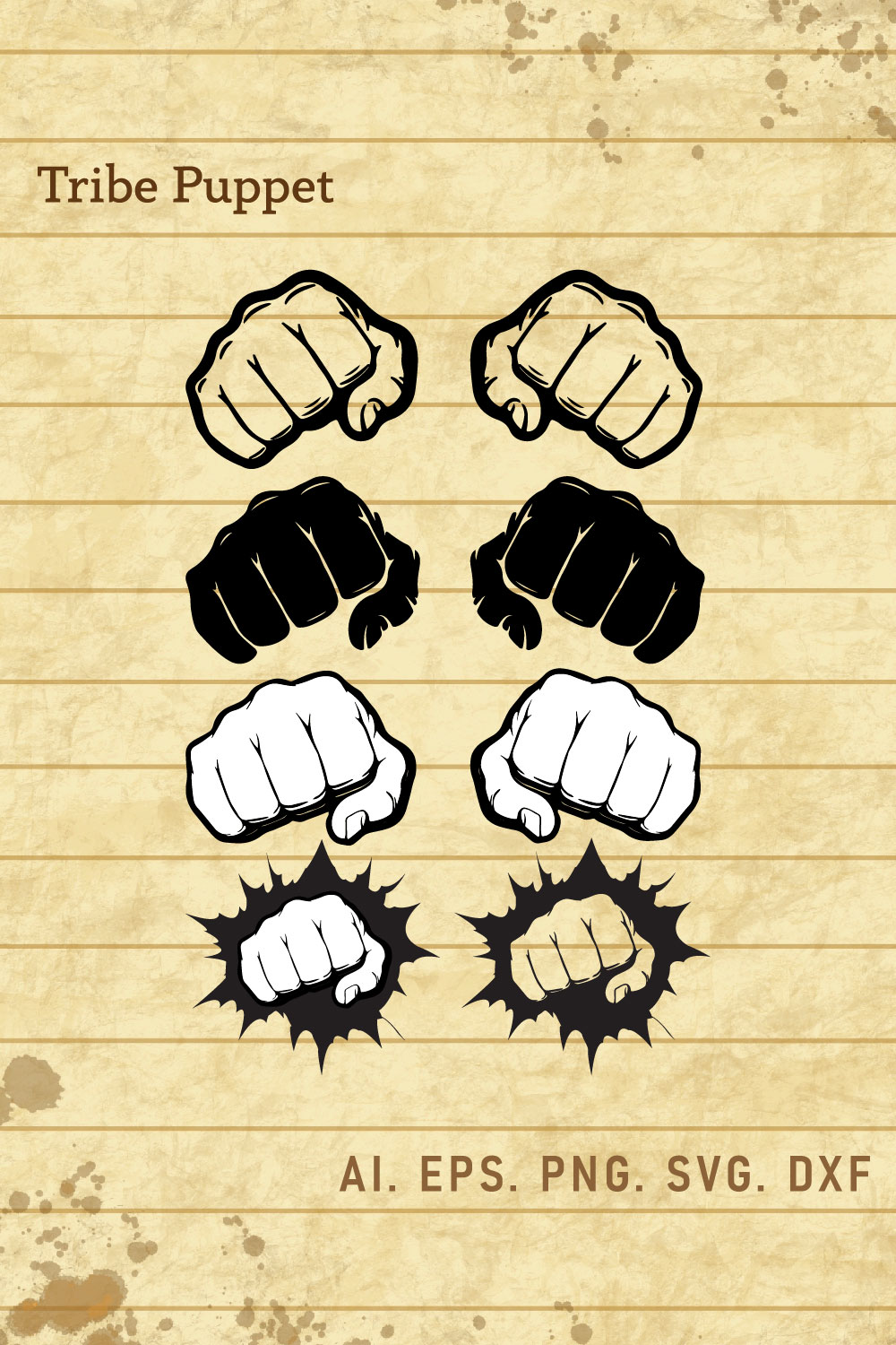 Boxing Fist vector Set pinterest preview image.