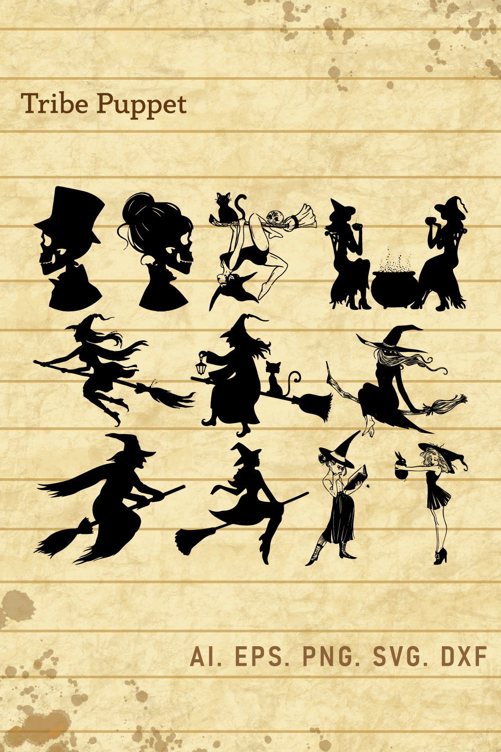 Halloween Witch Vector Set pinterest preview image.