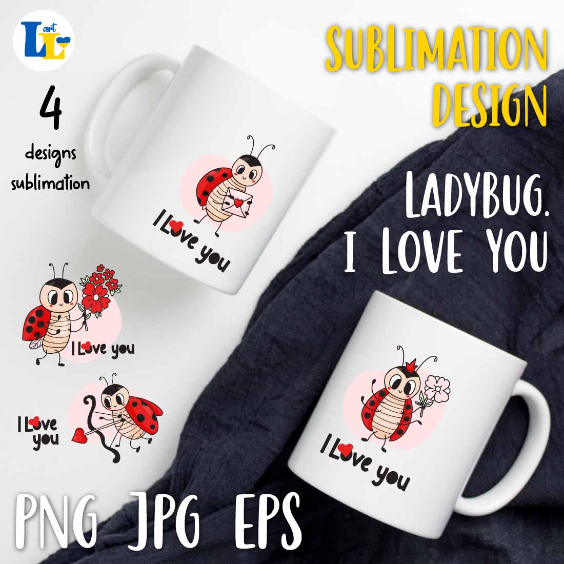 Image of cups with gorgeous ladybug print and I love you slogan