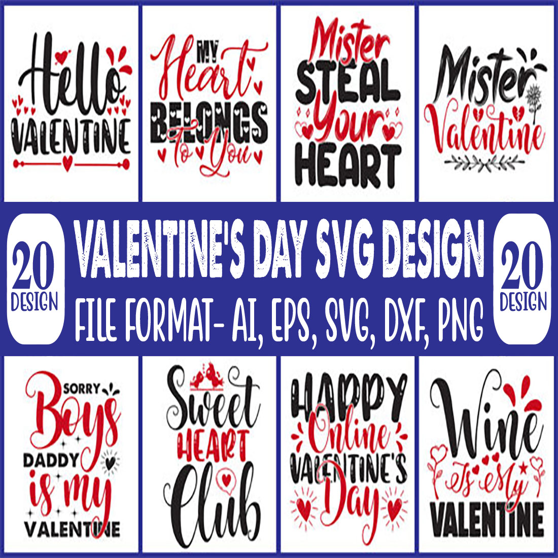 20 Valentines Day SVG Design Bundle main cover