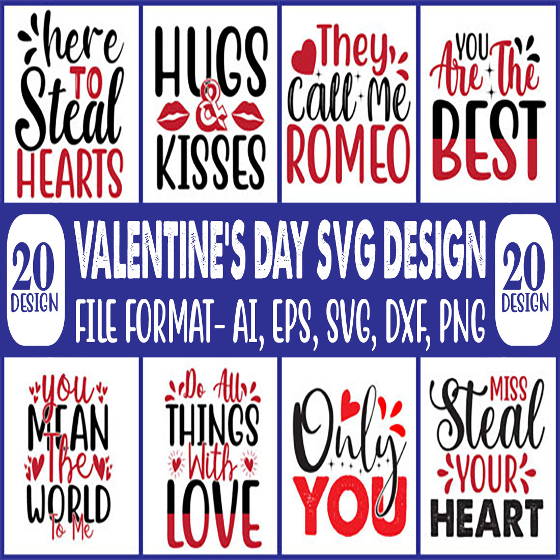 20 Valentines Day SVG Design Bundle main cover