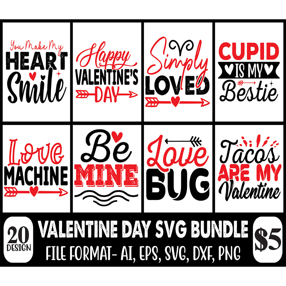 20 Valentine Day SVG Design Bundle main cover