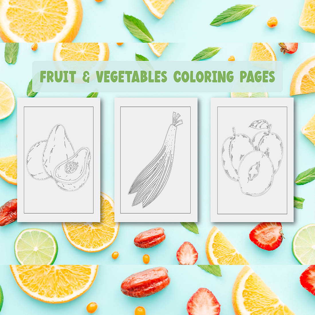 KDP Fruit & Vegetables Coloring Page.