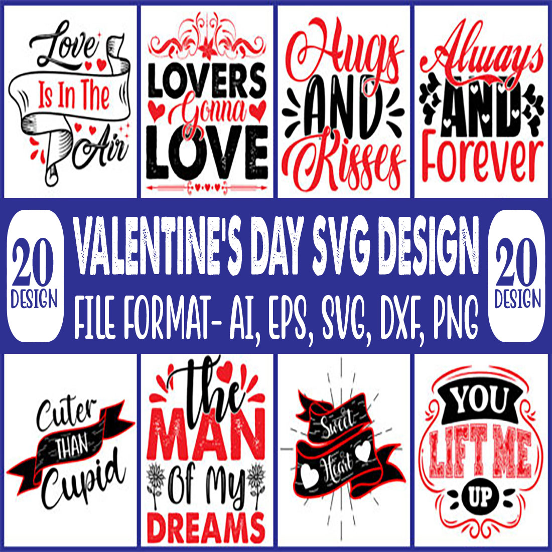 20 Valentine's Day SVG Design Bundle main cover.