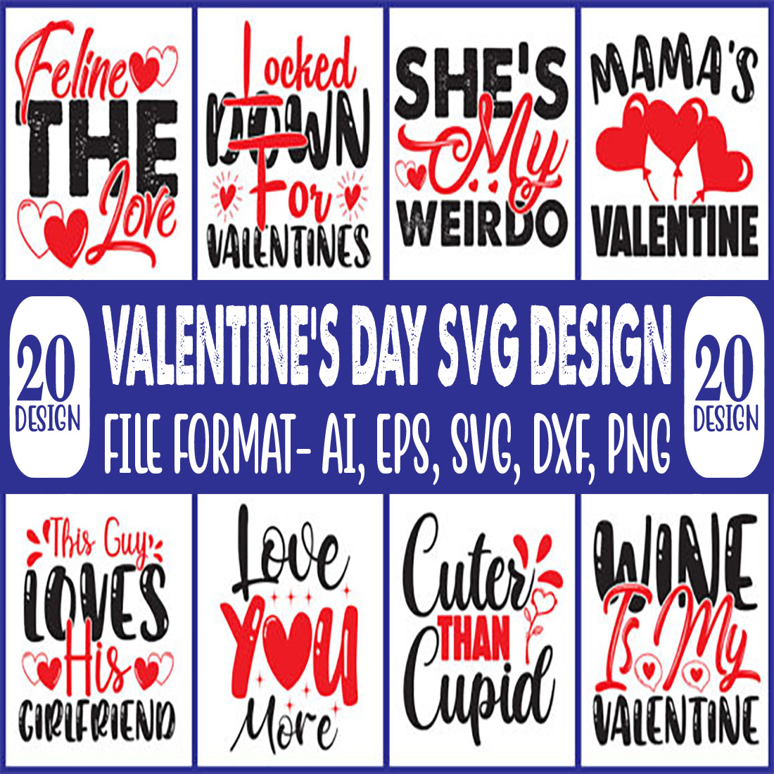 20 Valentines Day SVG Design Bundle main cover