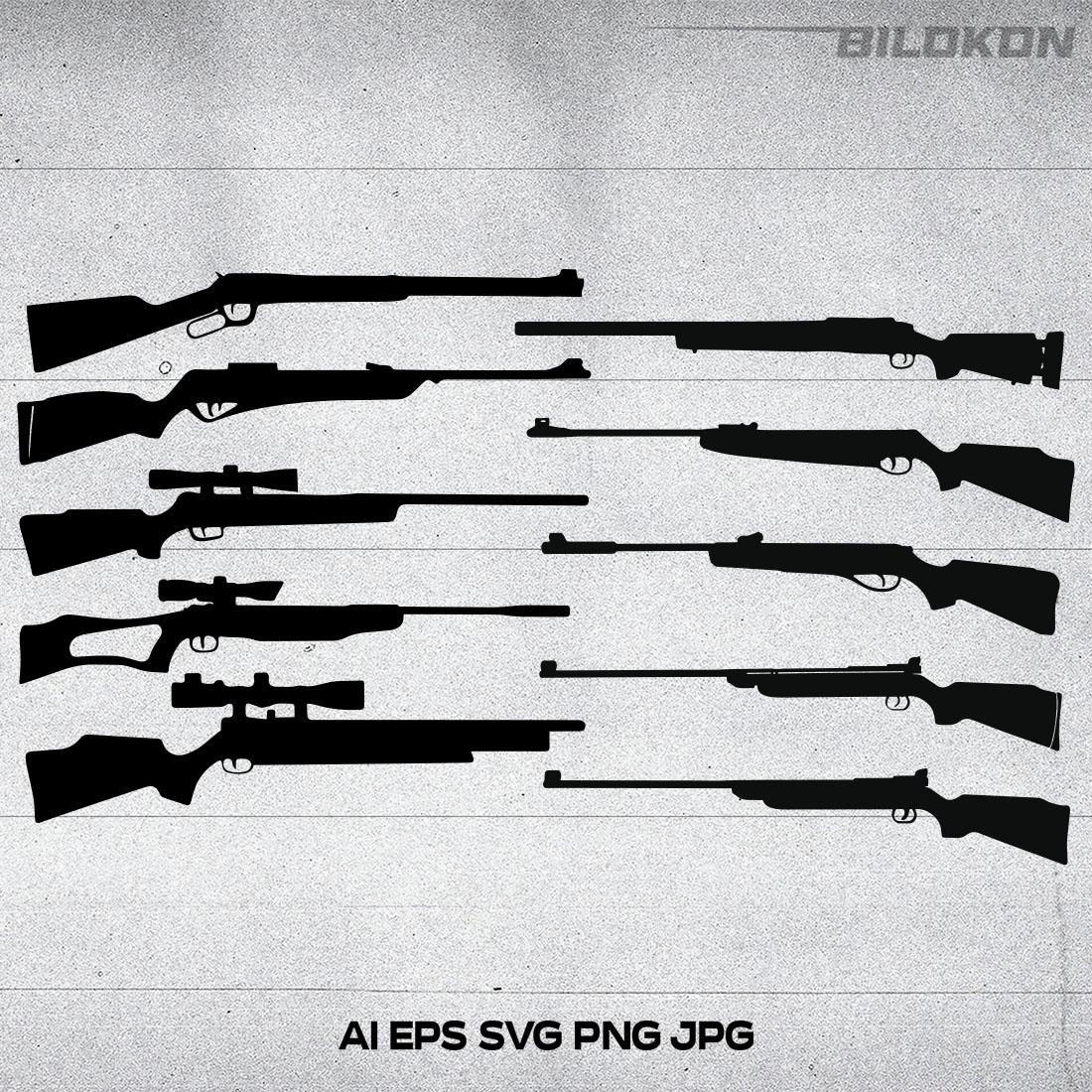 Hunting Gun Silhouette Set Icon, Hunting Weapon, Hunting Carbine main cover.