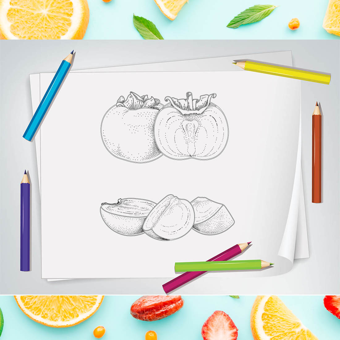 KDP Fruit & Vegetables Coloring Page cover image.