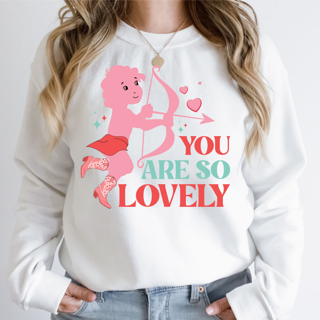 Image of a sweatshirt with an enchanting cupid print