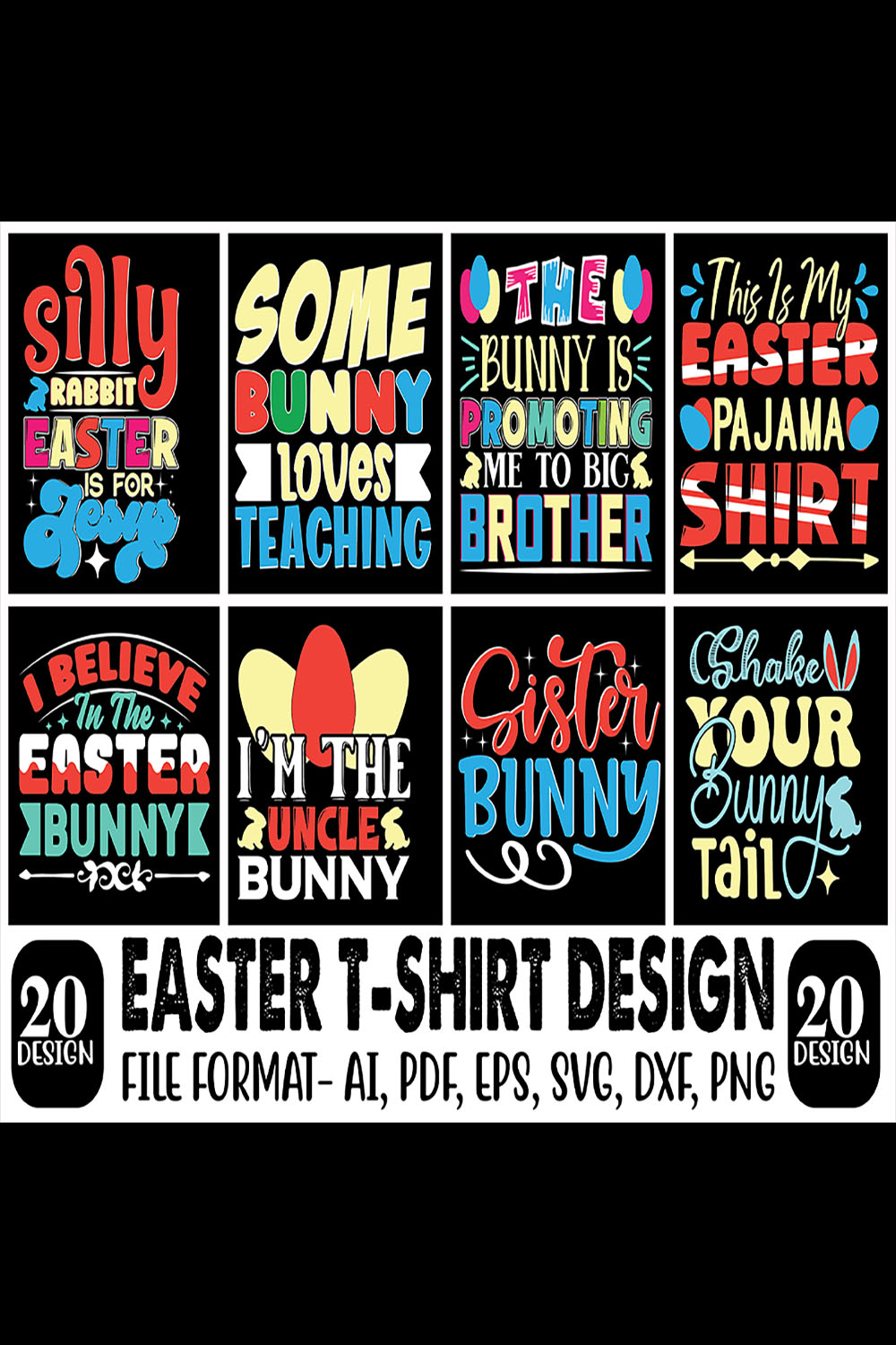 20 Easter T-Shirt Design Bundle pinterest image.